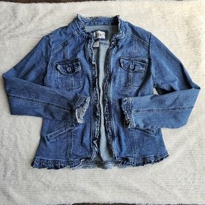 Vintage Blue Jean Jacket Ruffled LAL Sz Medium
